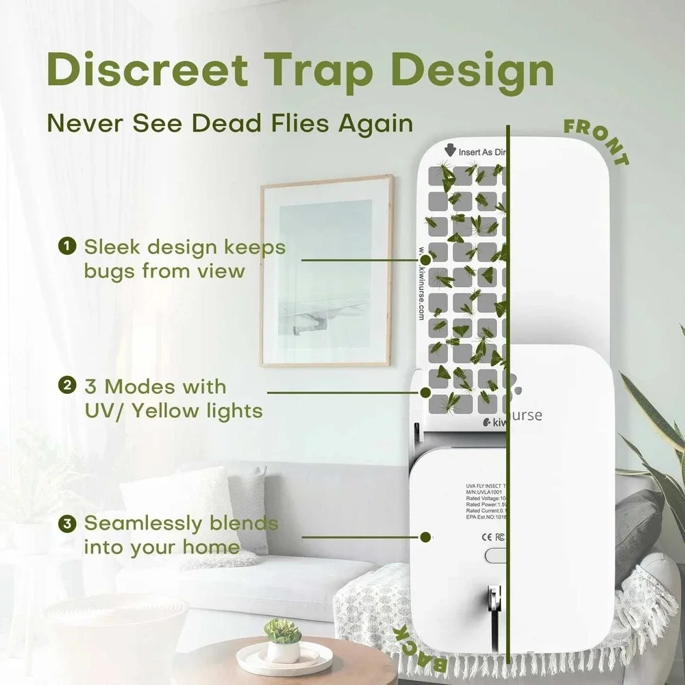 Kiwiruse UV Fly Insect Trap 2 devices & 8 refills Flies Moths Gnats‎ Fruit Flies